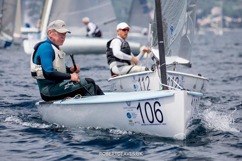 Thomas Schmid on day 1 of the 2023 Finn World Masters in Greece photo copyright Robert Deaves / www.robertdeaves.uk taken at  and featuring the Finn class