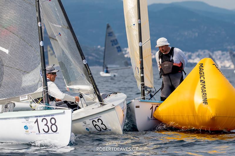 A lot of current at the top mark - Day 2 of the 2023 Finn World Masters in Greece photo copyright Robert Deaves / www.robertdeaves.uk taken at  and featuring the Finn class