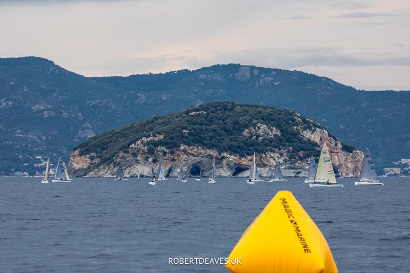 Light winds on Day 3 of the 2023 Finn World Masters in Greece photo copyright Robert Deaves / www.robertdeaves.uk taken at  and featuring the Finn class