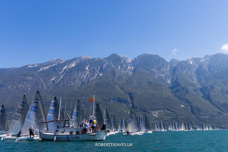 Start of Race 3 - Finn European Masters at Campione del Garda photo copyright Robert Deaves taken at Campione Univela and featuring the Finn class