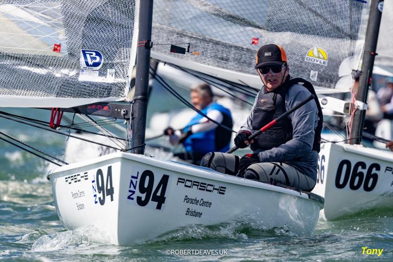 Tony Bierre (NZL) - Finn Gold Cup & Finn Masters World Championship - Brisbane - February 2026 photo copyright Robert Deaves / Finn Class taken at Royal Queensland Yacht Squadron and featuring the Finn class