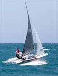 Jalina Thompson-Kambas and Nathan Stockley powering upwind during the Fireball Australian Championship © Shirley Stanford