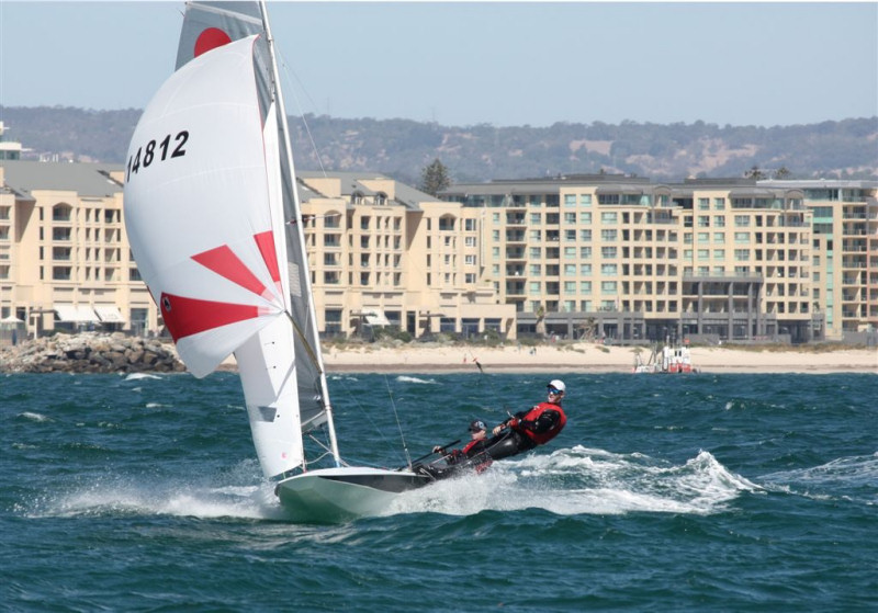 Peter Inns & Edward Alder during heat 8 of the South Australia State Championship photo copyright Ben Neaylon taken at Grange Sailing Club and featuring the Fireball class