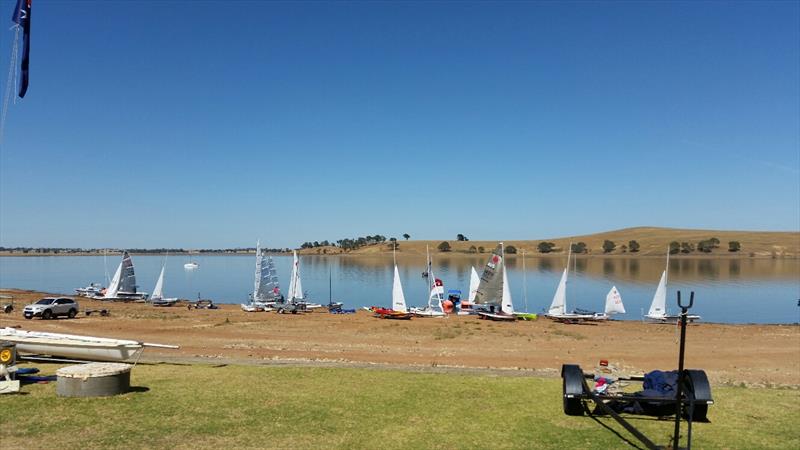 Fireballs waiting for wind at Cairn Curran photo copyright Bruce Shand taken at Cairn Curran Sailing Club and featuring the Fireball class