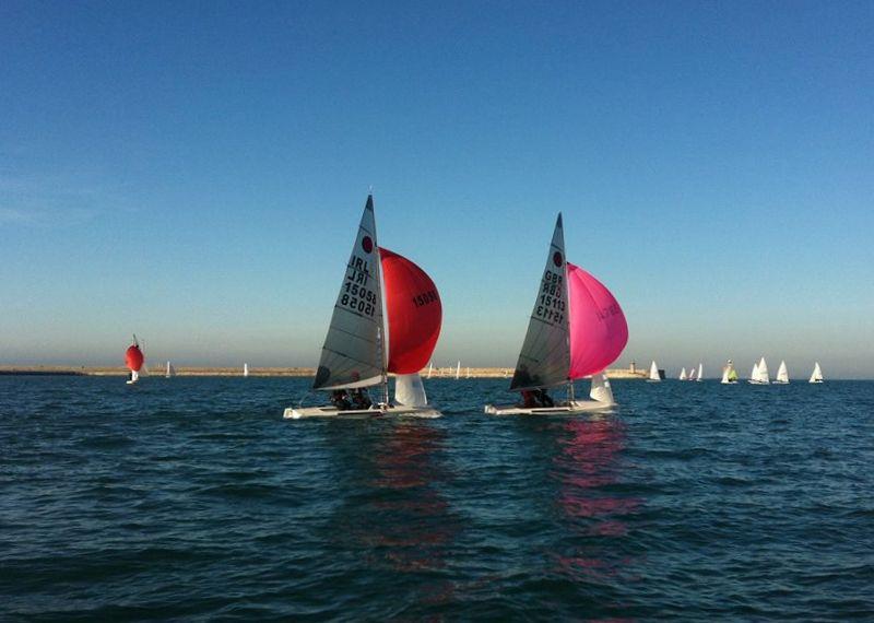 Day 6 of Frostbite Series at Dun Laoghaire round 2 photo copyright INSC Support Rib taken at Dun Laoghaire Motor Yacht Club and featuring the Fireball class
