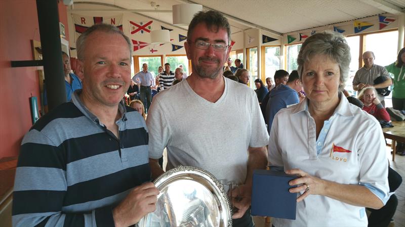Jon Evans & Aidan Caulfield, Silver Fleet winners with Ann Atkinson, Rear Commodore LDYC, at the Irish Fireball Nationals prize giving photo copyright Frank Miller taken at Lough Derg Yacht Club and featuring the Fireball class