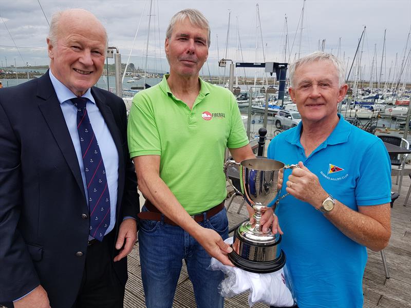 Runners-up – Neil Cramer and Niall McGrotty (IRL14938, Skerries Sailing Club) with Howth's Vice Commodore, Paddy Judge during the Irish Fireball Nationals at Howth photo copyright Frank Miller taken at Howth Yacht Club and featuring the Fireball class
