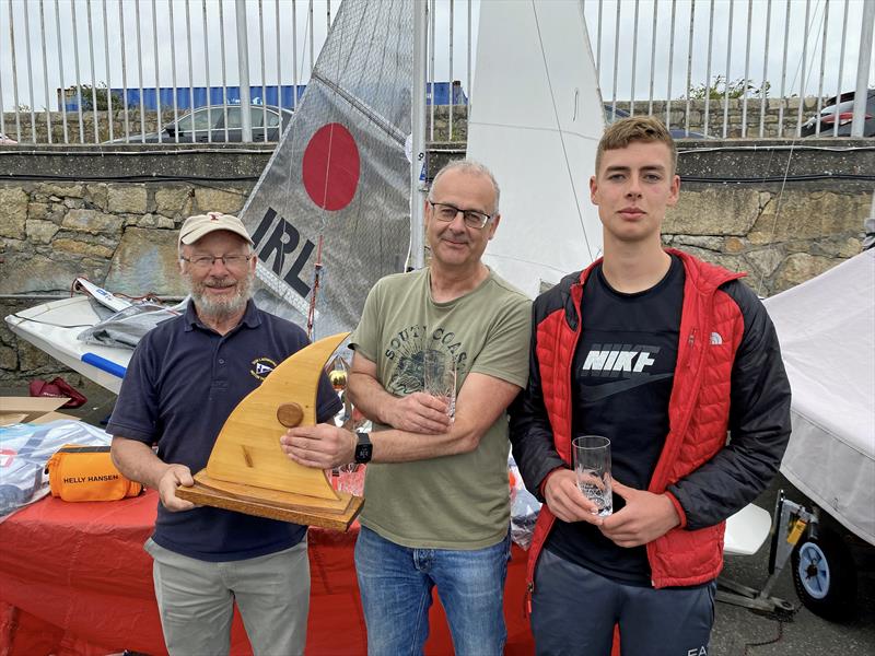 Helly Hansen Irish Fireball Championships - Classic Fireball Winners; Colm Breen (middle) and Cormac Power Breen (right) with DMYC Commodore Frank Guillfoyle photo copyright Frank Miller taken at Dun Laoghaire Motor Yacht Club and featuring the Fireball class