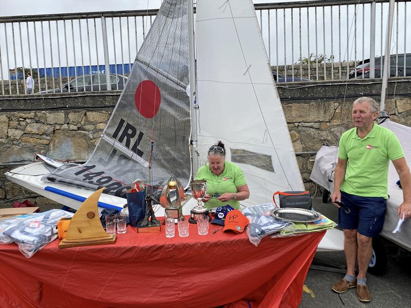 Helly Hansen Irish Fireball Championships - Prizegiving MC Neil Colin with Margaret Casey photo copyright Frank Miller taken at Dun Laoghaire Motor Yacht Club and featuring the Fireball class