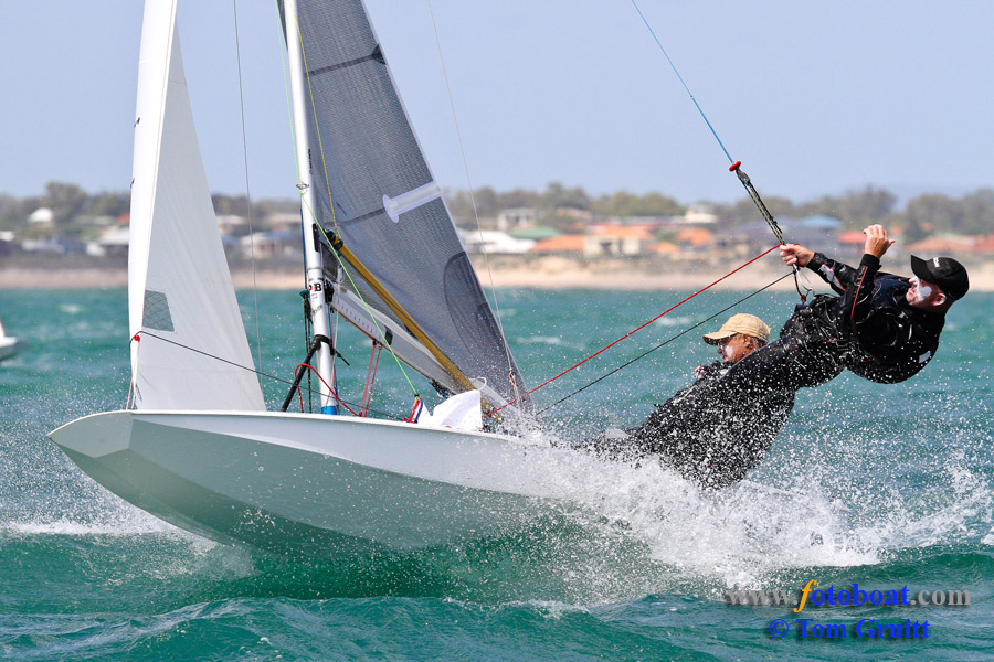 Greg Allison and Richard Watson finish third at the Fireball worlds in Mandurah, Australia photo copyright Tom Gruitt / www.fotoboat.com taken at Mandurah Offshore Fishing and Sailing Club and featuring the Fireball class