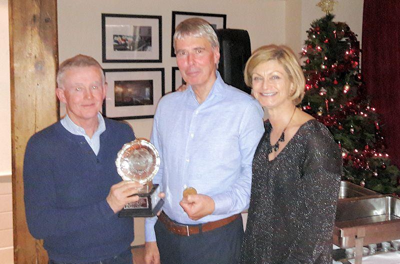 Class Treasurer, Marie Barry presents the winners of the Travellers' Trophy, Niall McGrotty & Neil Cramer with the trophy and the Gold Medals at the Irish Fireball Class Prize Giving - photo © Cormac Bradley