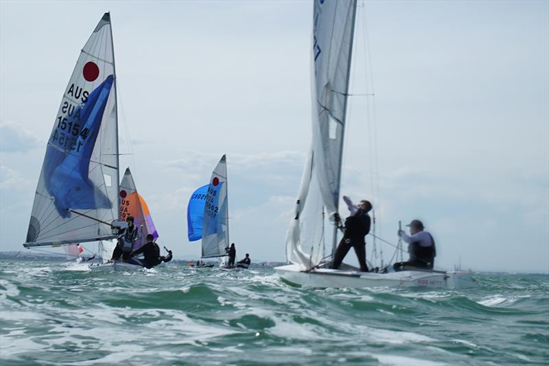 Daniel Rantanen's Kiss rounds the top mark in a close group - 2019 Australian Fireball Nationals photo copyright Jordan Roberts taken at Royal Geelong Yacht Club and featuring the Fireball class