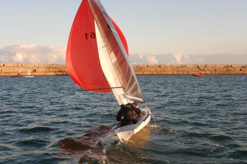 Dun Laoghaire Frostbite Series day 5 - Noel Butler & Stephen Oram execute a gybe en route to the leeward mark - photo © Cormac Bradley