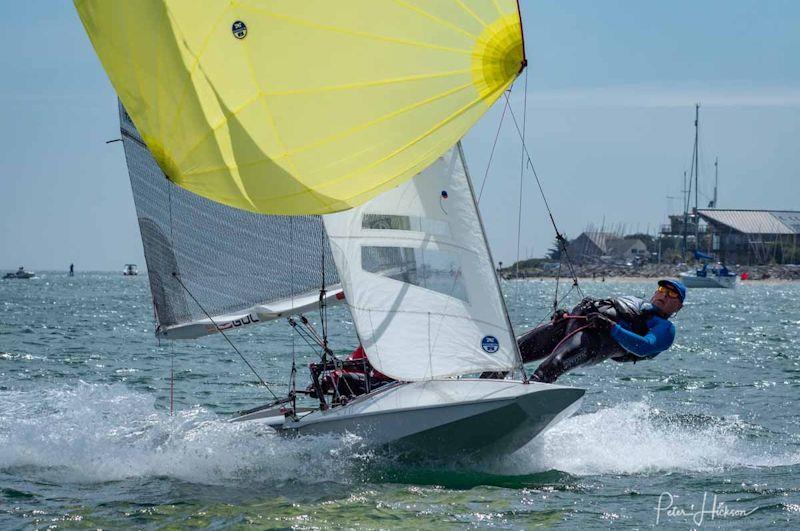 Chris and Darren Powles leading the fleet on day 4 - Fireballs at Chichester Harbour Race Week photo copyright Peter Hickson taken at Hayling Island Sailing Club and featuring the Fireball class