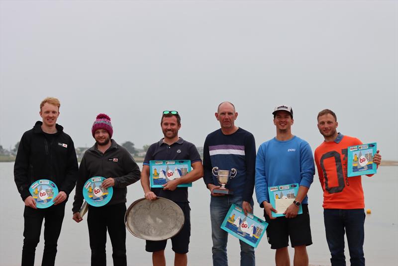 Gul Fireball Nationals at Brightlingsea podium: (l-r) Oliver Davenport, Oliver Marsh, Tom Gillard, Andy Thompson, Simon Foskett & Peter Gray photo copyright William Stacey taken at Brightlingsea Sailing Club and featuring the Fireball class