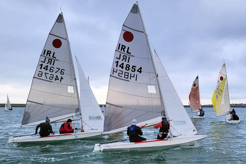 Fireballs in close company around the weather mark - Viking Marine DMYC Frostbite Series 2 day 3 photo copyright Ian Cutliffe taken at Dun Laoghaire Motor Yacht Club and featuring the Fireball class