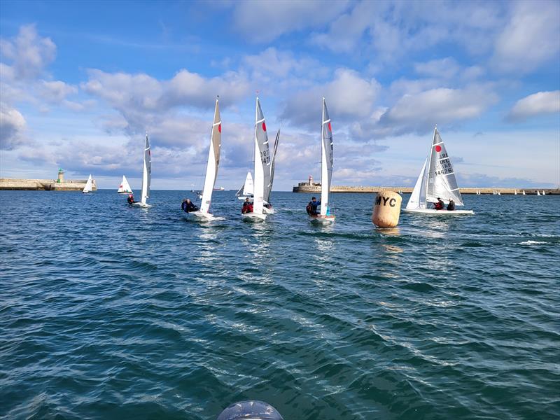 Viking Marine DMYC Frostbite Series 2 day 10 (l-r) Glen Fisher & Michael Keegan (14676), Jack McNaughton & Jamie Malcolm (14101), Paul & Morris ter Horst (14790), Frank Miller & Neil Cramer (14915), Louise McKenna & Hermine O'Keeffe (15016) photo copyright Ian Cutliffe taken at Dun Laoghaire Motor Yacht Club and featuring the Fireball class