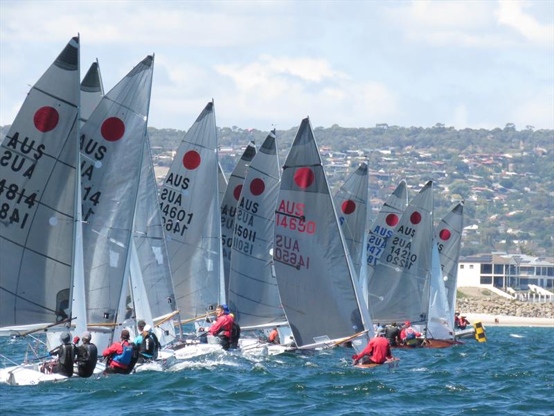 Tight starting line during the Australian Fireball Championships photo copyright Michelle Thompson taken at Somerton Yacht Club and featuring the Fireball class