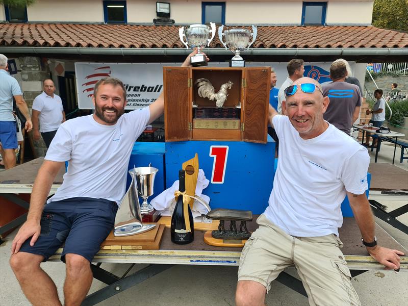 Tom Gillard and Andy Thompson with their trophy haul after winning the Fireball Europeans at Portorož, Slovenia - photo © Frank Miller