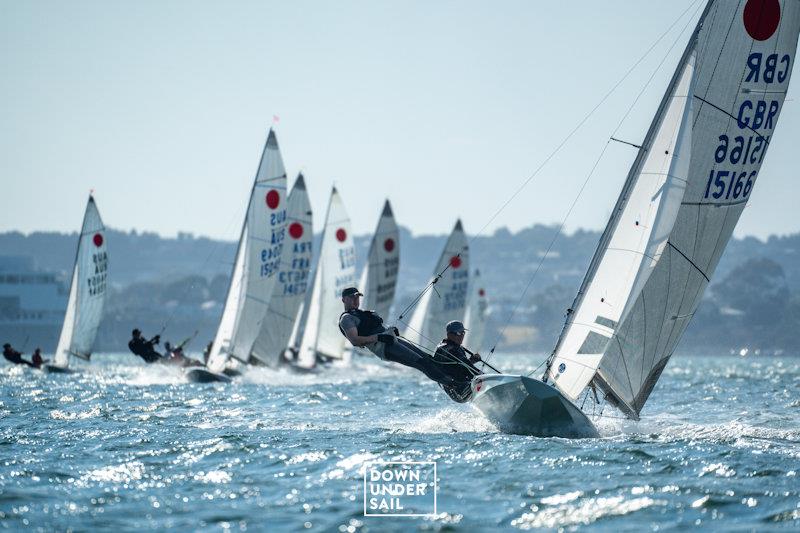 Simon Kings and Jono Loe in Mini Mee made it from the UK - Fireball Worlds at Geelong day 1 photo copyright Alex Dare, Down Under Sail taken at Royal Geelong Yacht Club and featuring the Fireball class