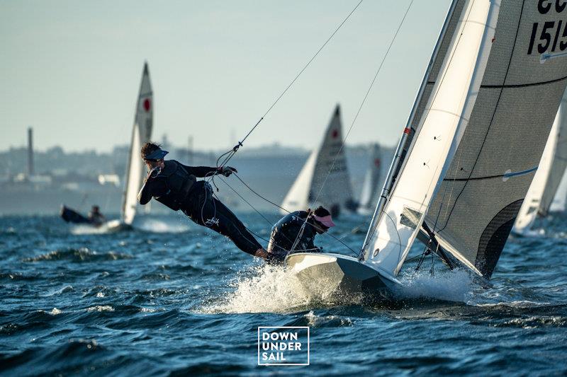 Jalina Thompson-Kambas and Nathan Stockley racing Stay Tuned - Fireball Worlds at Geelong day 1 photo copyright Alex Dare, Down Under Sail taken at Royal Geelong Yacht Club and featuring the Fireball class