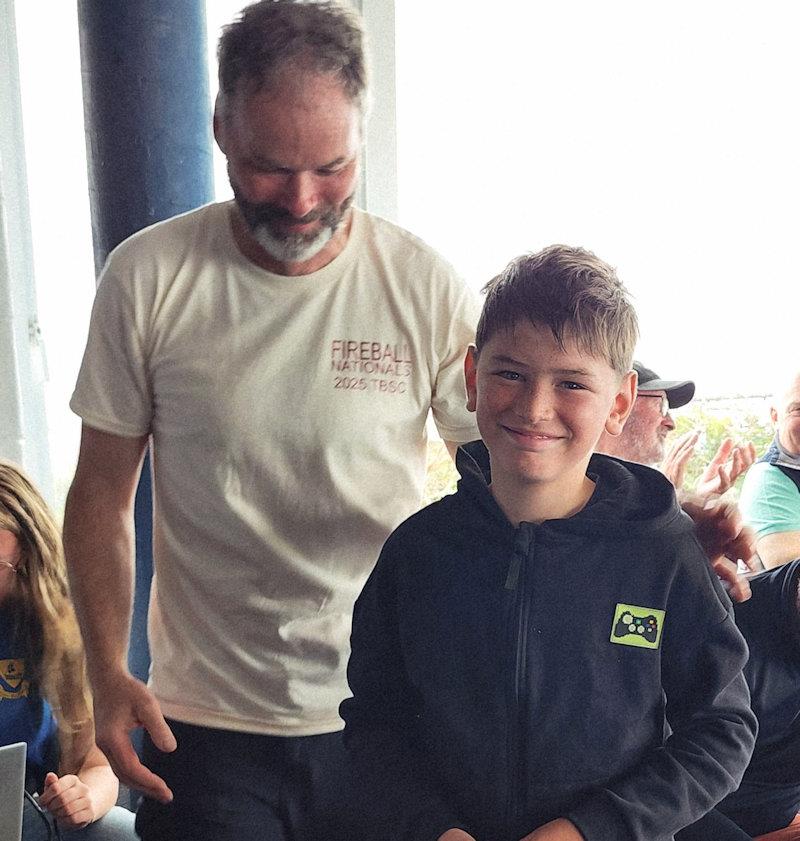 Youngest competitor Ben Chaix with commodore Cormac Murphy - Fireball Irish National Championship at Tralee Bay photo copyright Frank Miller taken at Tralee Bay Sailing Club and featuring the Fireball class