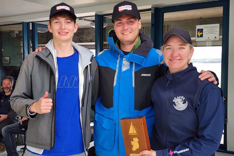Silver fleet winners (L-R) Harry Thompson and brother Daniel with commodore Jen Farrell - Fireball Ulster Championship at Mullaghmore photo copyright Frank Miller taken at Mullaghmore Sailing Club and featuring the Fireball class