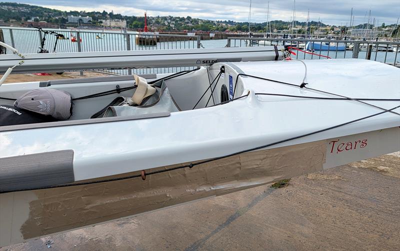 Aircraft repair tape hides the damage to Simon Kings and Jono Loe's boat - photo © Mark Jardine