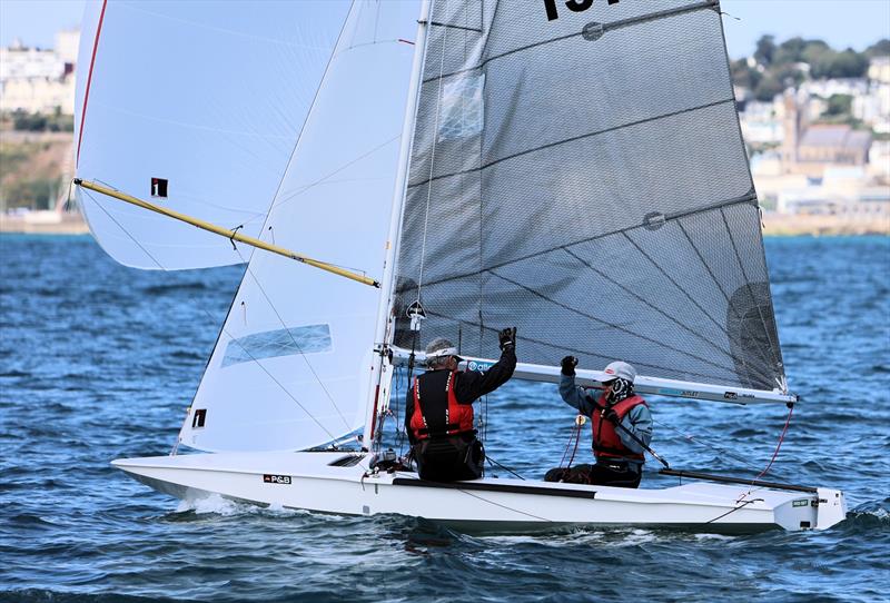 Heather Macfarlane and Chris Payne celebrate on Day 5 of the 2026 Fireball World Championship at the Royal Torbay Yacht Club - photo © Mark Jardine