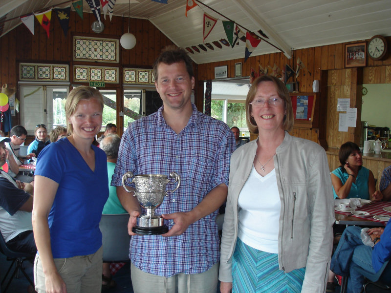 Sally Wakefield & Stuart Hudson recieve the Upper Thames Challenge Trophy from Commodore Vanessa Pilon during the Firefly open photo copyright Roy Burnham taken at Upper Thames Sailing Club and featuring the Firefly class