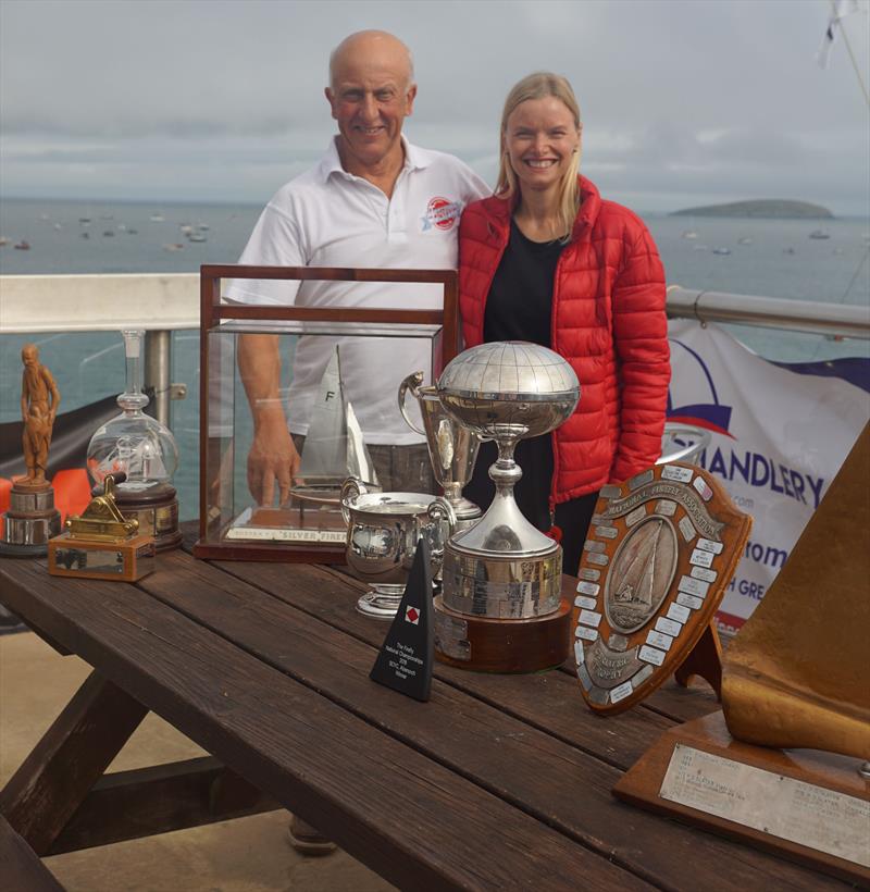 Champions Guy Davison and Sally Wakefield with their 'haul' during the Firefly Nationals at Abersoch photo copyright Frances Davison taken at South Caernarvonshire Yacht Club and featuring the Firefly class