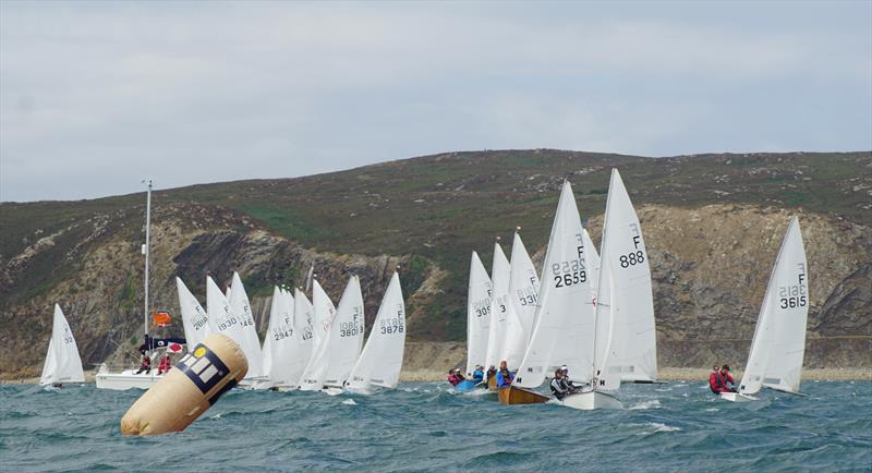 The fleet approaches the Gore start on Big Wednesday during the Firefly Nationals at Abersoch photo copyright Frances Davison taken at South Caernarvonshire Yacht Club and featuring the Firefly class