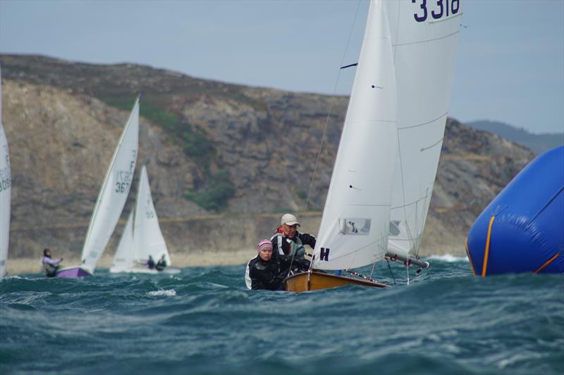 Series leaders Davison and Wakefield approaching the mark on Race 7 on Thursday during the Firefly Nationals at Abersoch photo copyright Frances Davison taken at South Caernarvonshire Yacht Club and featuring the Firefly class
