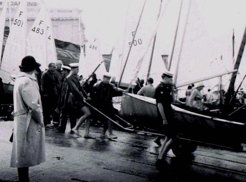 A wet day as racing got underway, with the local Sea Scouts helping to launch the boats. The public were given full access to the area, with no checks as to who was there spectating! - photo © Torquay Library / Henshall