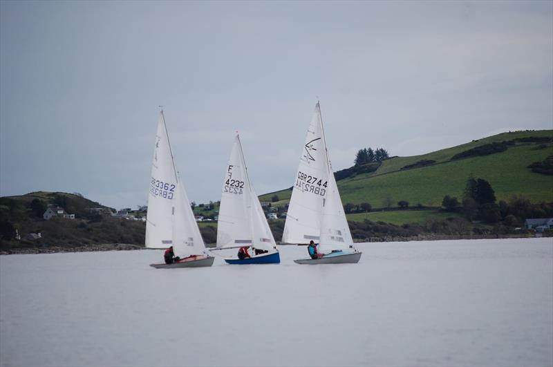 Light airs sailing and making a race of it: Ian & Margaret Purkis, Firefly (centre) squeezing every ounce of energy from the light wind, in process of overtaking both the Flying Fifteens during the Solway Yacht Club Bumfreezer Series  - photo © Solway YC