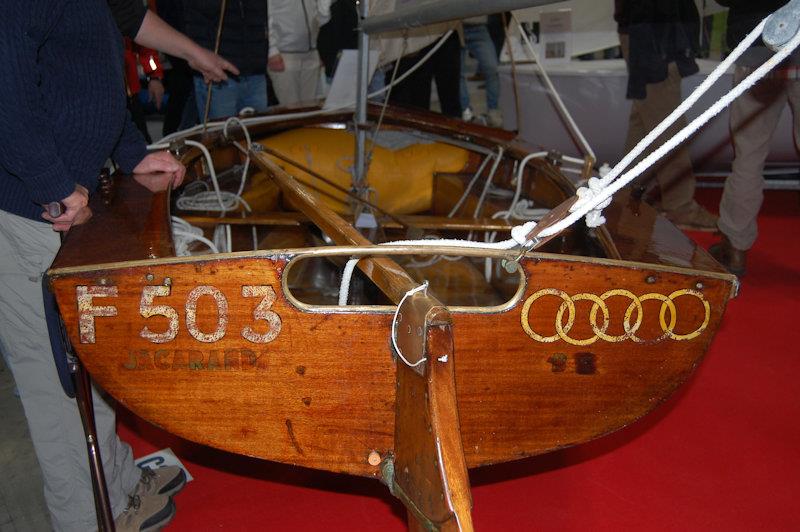 The difference between the Olympic boats and the main production run was the skilfully inlaid sail number and Olympic rings on the transom photo copyright Dougal Henshall taken at RYA Dinghy Show and featuring the Firefly class