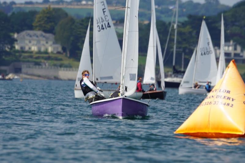 Ben Tylecote and Lucy Cox lead Race 6 in Purple Doris on Firefly Nationals at Restronguet Day 4 photo copyright Frances Davison taken at Restronguet Sailing Club and featuring the Firefly class