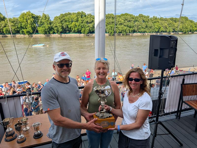 Angus Cook and Lucie Hopkins win the Tideway Dinghy Derby with Pip Hare (centre) - photo © Mark Jardine