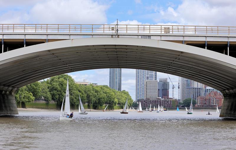Tideway Dinghy Derby - Firefly under Grosvenor Bridge photo copyright Mark Jardine taken at Ranelagh Sailing Club and featuring the Firefly class