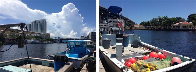 Commercial fishing boats docked on the Miami River