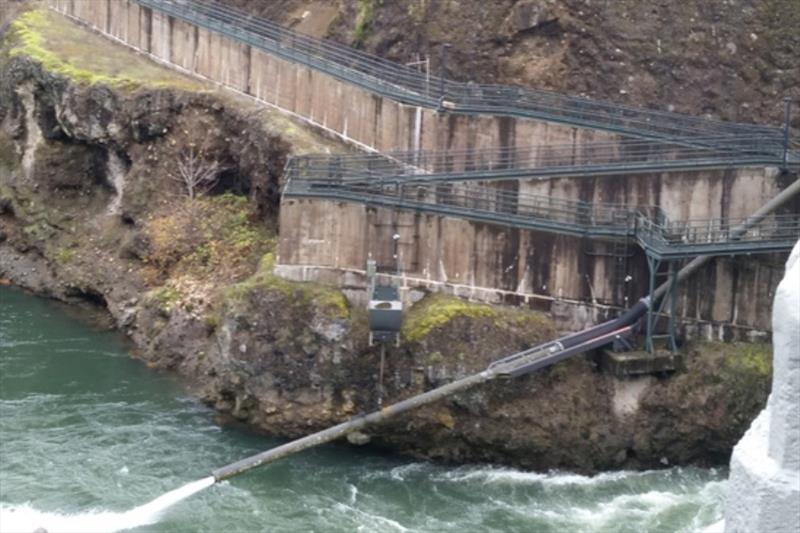 The lower portion of the longest functioning fish ladder in the world, on the Clackamas River, helping fish go upstream - photo © NOAA Fisheries