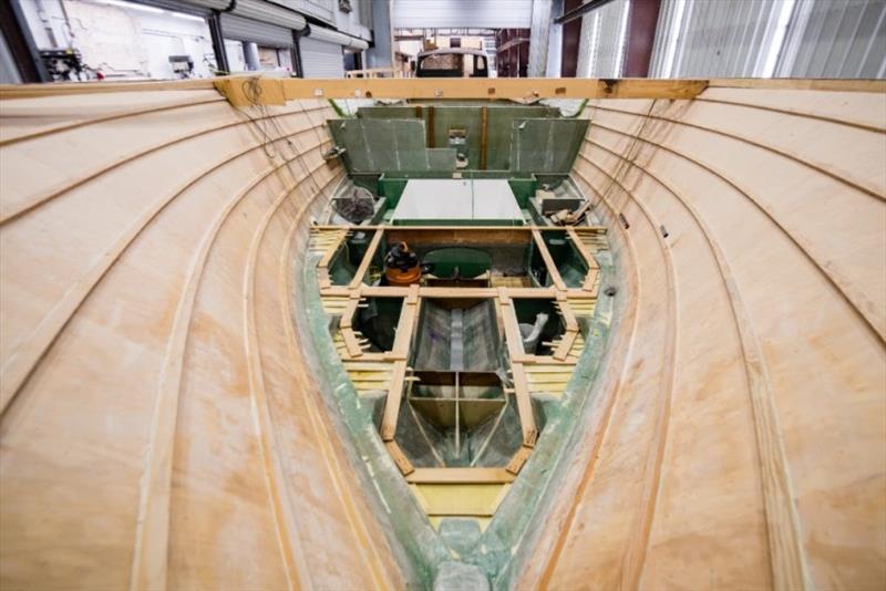 Machine tunnel framing and forward fuel tank surround progress photo copyright Bayliss Boatworks taken at  and featuring the Fishing boat class