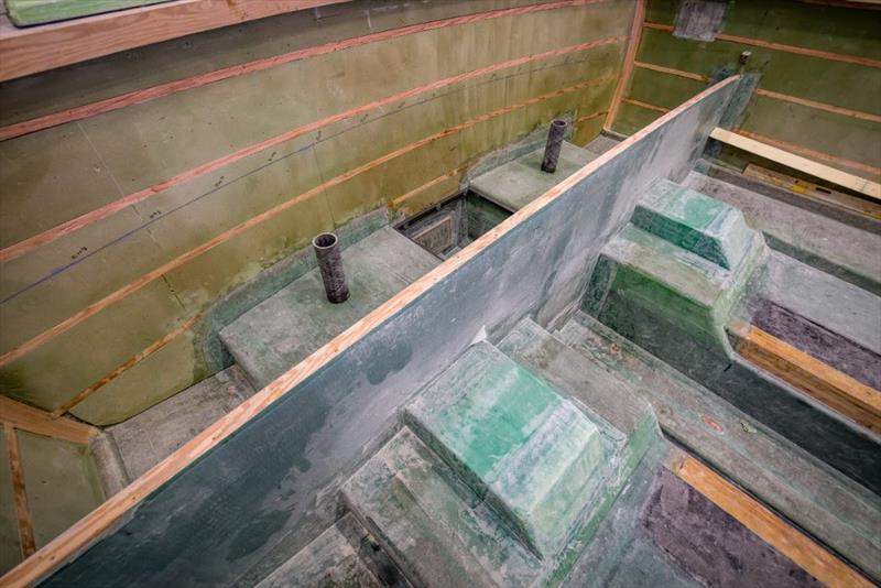 From the transom forward: rudder ports and lazarette bulkhead installed, strut blocking complete photo copyright Bayliss Boatworks taken at  and featuring the Fishing boat class
