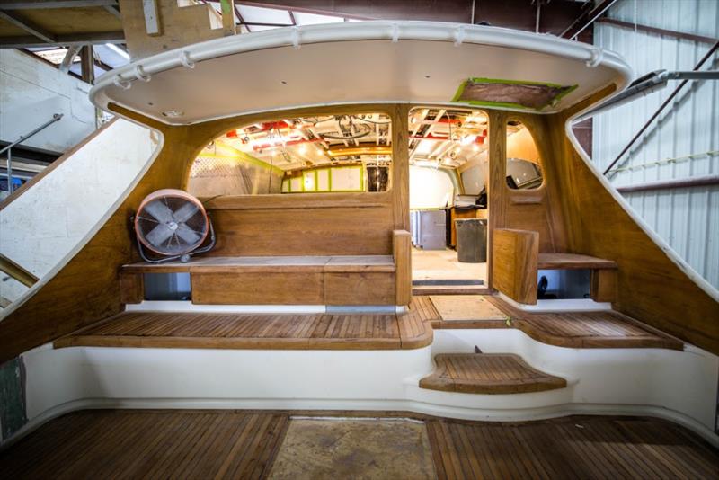 The teak aft bulkhead, complete and ready for its first coats of varnish photo copyright John Bayliss taken at  and featuring the Fishing boat class