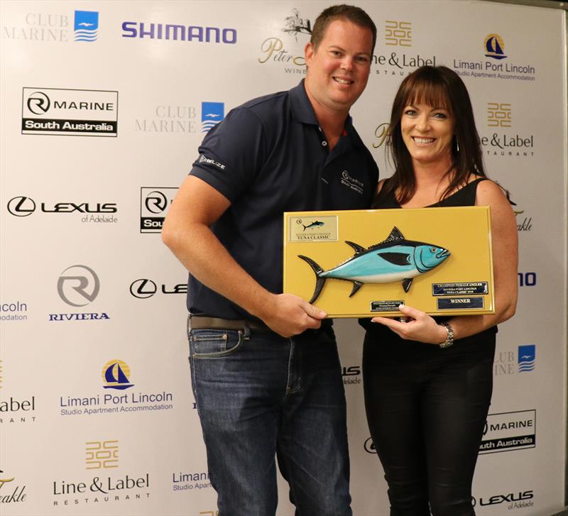 2018 Champion Female Angler Susan Czabayski received her award from Daniel Westbury - Riviera Port Lincoln Tuna Classic photo copyright Riviera Studio taken at  and featuring the Fishing boat class