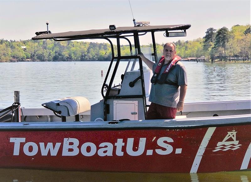 Terry Russeau, new owner of TowBoatUS Lewis Smith Lake, aboard his 24-hour on-water assistance company's response vessel photo copyright Scott Croft taken at  and featuring the Fishing boat class
