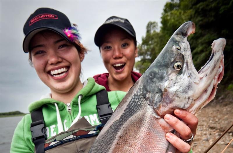 Clara Gosuk of Togiak with her silver salmon at Ekwok Lodge where teens and young adults learn the fine art of fly fishing from professional fishing guides and outdoor writers at the Bristol Bay Fly Fishing Guide Academy,  Ekwok, Alaska photo copyright NOAA Fisheries taken at  and featuring the Fishing boat class