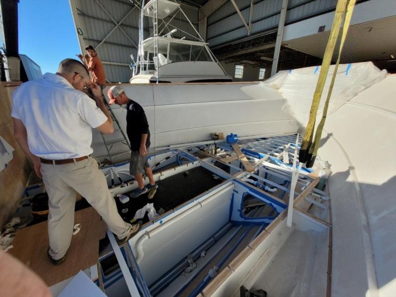 Foward fuel tank installation on Hull #7-Dusty, Flipper and Craig photo copyright Michael Rybovich & Sons taken at  and featuring the Fishing boat class