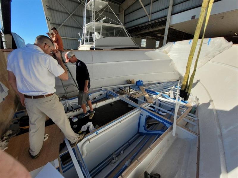 Foward fuel tank installation on Hull #7-Dusty, Flipper and Craig photo copyright Michael Rybovich & Sons taken at  and featuring the Fishing boat class