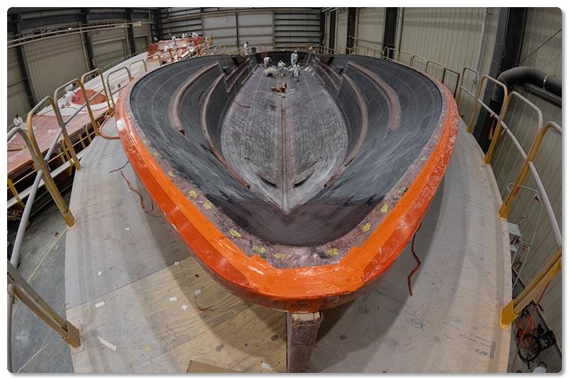 After the resin is cured, the vacuum bag, vacuum lines, feed lines and other materials are removed photo copyright Viking Yachts taken at  and featuring the Fishing boat class